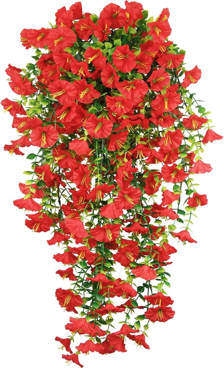 3 Pcs Artificial Hanging Flowers (Red 2) 15.74"D x 15.74"W x 29.53"H